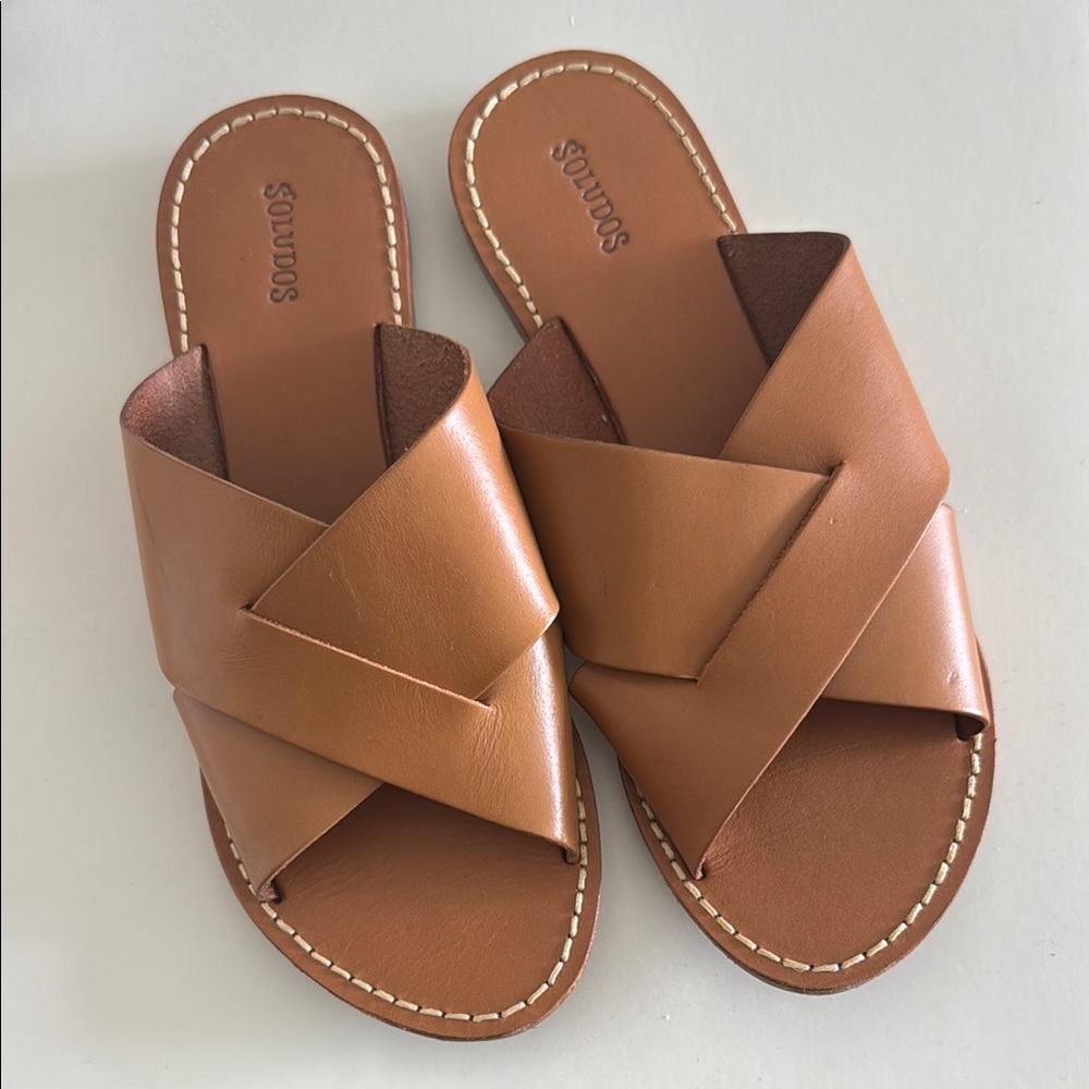 Soludos tan leather wrap over sandals size 7